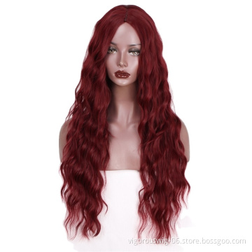 Vigorous Wine Red Wigs Long Curly Wavy High Temperature Synthetic Wigs for Women Middle Part Daily Party Wig